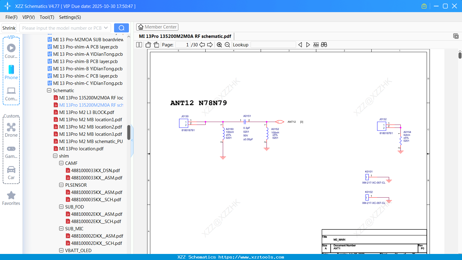 Xiaomi MI 13Pro 135200M2M0A RF Schematic